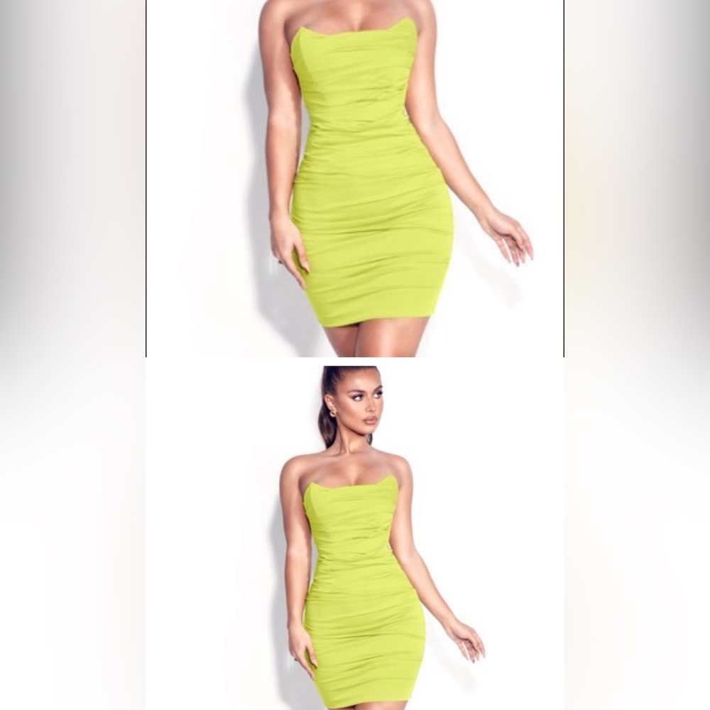 Lime green corset ruched dress- Miss Circle - Picture 3 of 7